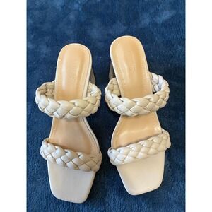 DUNES NY Iris Double Strap Braided Memory Foam Slide‎ Sandal Heels Size 8 Ivory